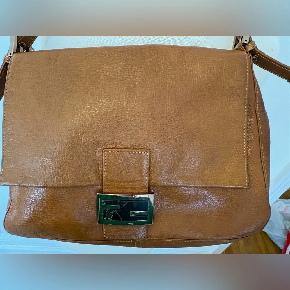 Fendi Mama Baguette Brown Leather Shoulder Bag FF Logo Vintage - Picture 3 of 14